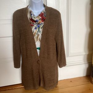 August Silk one button cardigan 3/4 sleeve brown sweater Petite L